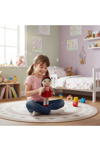 Kırmızı Elbiseli Oyuncak Kız Bebek Çok Renkli