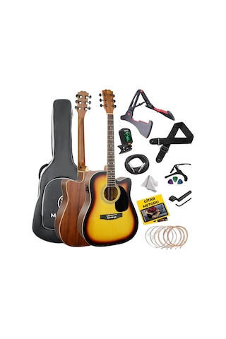 Maxword Mcg-750sb Yüksek Kaliteli Ağaç Ekolayzerli Elektro Akustik Gitar Full Set