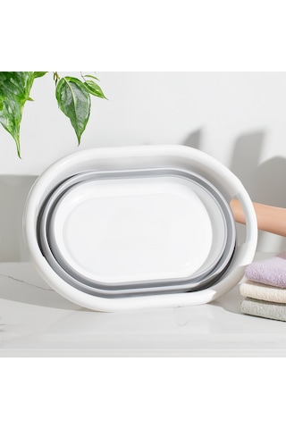 Porsima La-550 40lt Katlanabilir Silikon Çamaşır Sepeti Akordi... Beyaz - Gri