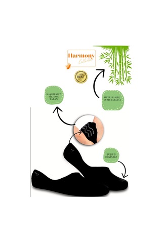 Harmony Collectıon Bambu Kadın Siyah Babet 6 Çift Özel Kutulu, Burun Dikişsiz Ve Silikonlu Kaydırmaz Topuk Premıum Beyaz