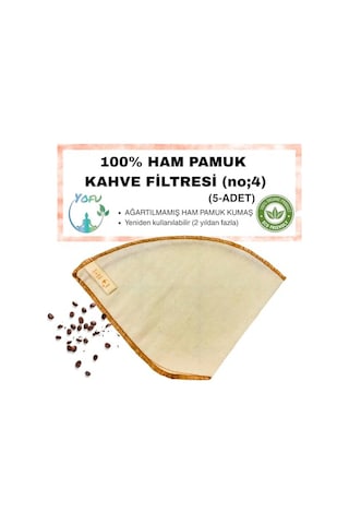 Tr 5 Adet Yıkanabilir, Kumaş Kahve Filtresi No:4 Ağartılmamış%100 Ham Pamuk, Organik, Ekolojik Filtre No:4 No Diğer
