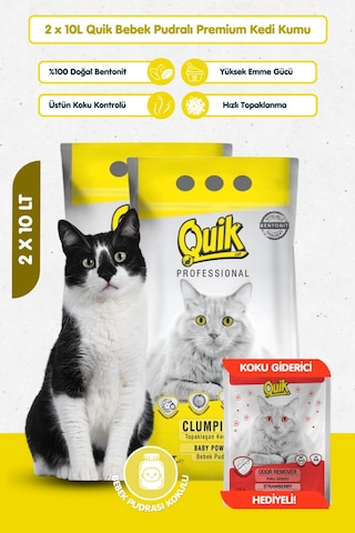 2 Adet 10lt Bebek Pudralı Bentonit Topaklaşan Kokusuz Kedi Kumu 10lt X 2 Adet