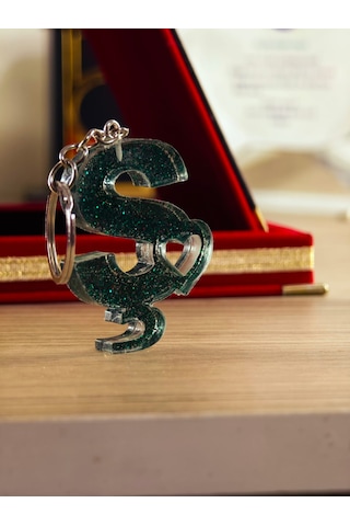 Harfli Anahtarlık Epoksi Kişiye Özel Yapım El Yapımı Harf Anahtarlık Kalp Model Özel Tasarım Hediyelik Ürün Kalp Desenli Simli Anahtarlık Beyaz - Turuncu