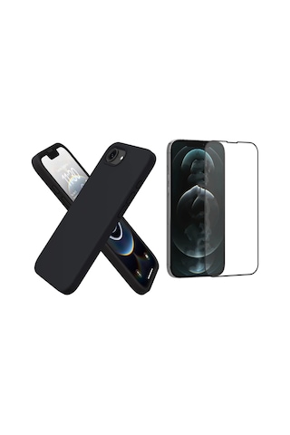 Apple iPhone 17e Uyumlu Içi Kadife Lansman Kılıf Ve Seramik Tam Kaplayan Cam Ekran Koruyucu Siyah