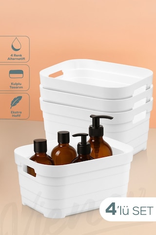 Vienev 4'lü 3,8 Litre Saklama Kutusu Beyaz Beyaz
