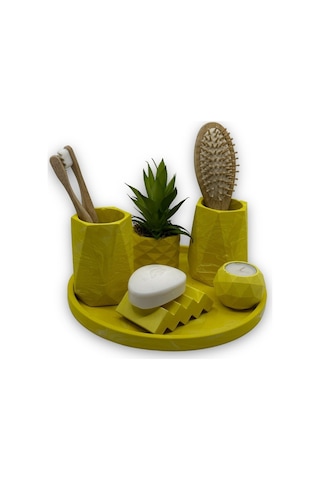 Pastel Sarı Beton Banyo Seti Sarı
