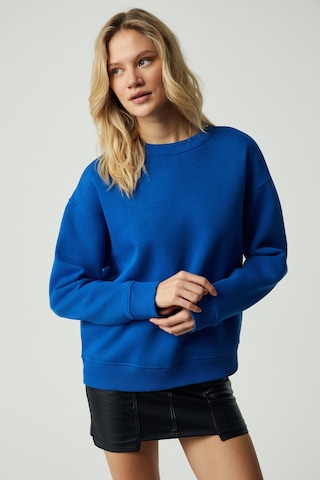 Grımelange VANELTINA Kadın Organik Pamuklu Yumuşacık İçi Polarlı Yuvarlak yakalı Parlament Mavi Sweatshirt