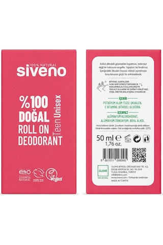 Siveno Doğal Teen Pink Kadın Roll-On Deodorant 50 ML