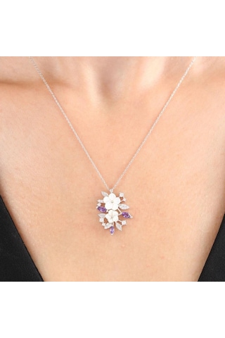 Mia vento Manolya Çiçeği Ametist Taşlı Bahar Senfonisi Flowers Gümüş Kolye