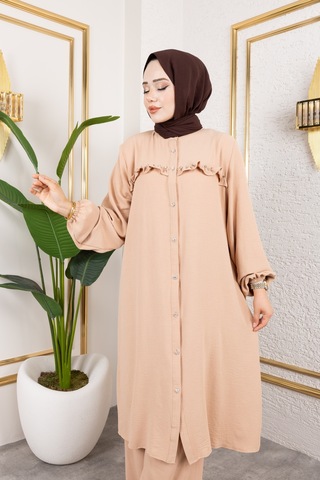 Ayrobin Kumaş İnci Detaylı Takım / T105 - Vizon Vizon