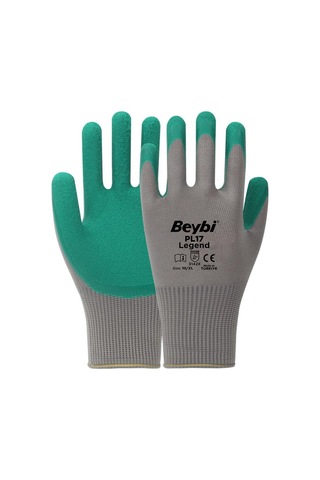 Beybi Pl-17 10 Beden Gri-yeşil 12li Paket Legend Polyester Örme Lateks Eldiven Çok Renkli