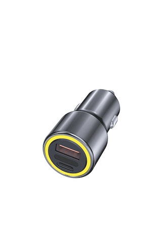 120 Watt Araç Içi Şarj Cihazı 3.1a Pd 55 Watt Hızlı Şarj Aleti Metal Çakmaklık Şarj Type C 3-port Işıklı Gri