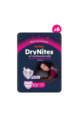 Huggies Drynites Gece Külodu Kız 8-13 Yaş 30-48 Kg 6 Paket 54 Adet 6'lı