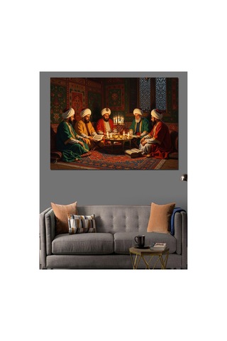 Osmanlı Meclisinde Sohbet Eden Alimler Yağlı Boya Dokulu Kanvas Tablo Canvas Tablosu