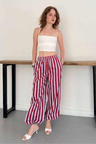 Verymoda Çizgili Salaş Pantolon D3098 Kırmızı Mavi