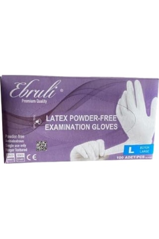 Ebruli Latex Pudrasız Eldiven L 100'lü