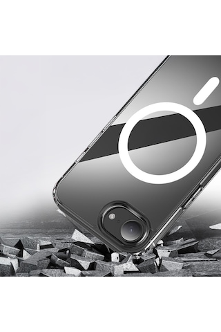 Kilifone - İphone 16e Uyumlu - Kılıf Magsafe Şarj Özellikli Şeffaf Sert Pc Koruyucu Embos Kapak - Şeffaf - T36097 Şeffaf