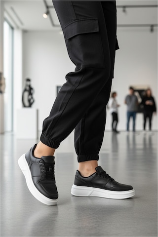 Ayk's Siyah Beyaz Bağcıklı Cilt Hafif Unisex Sneaker Aper 049 G Siyah-beyaz