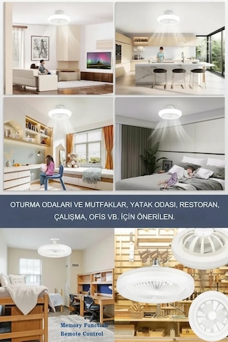 Zenvia E27 Duylu Kumandalı Tavan Vantilatörlü Led Lamba 3 Hız Ve Renk Ayarlı Tavan Pervanesi Znv2026 Belirtilmemiş