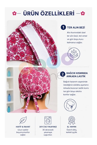 Kırmızı Çiçek Desenli Cerrahi Bone , Medikal Bone , Doktor, Hemşire, Diş Hekimi Ve Veteriner Bonesi