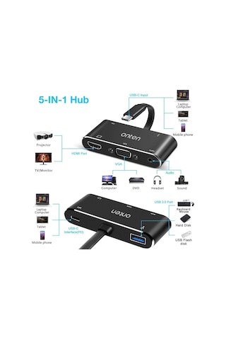 Onten Usb C To Hdmı Vga Hub Adaptör, 5-In-1 4K Type C To Hdmı+Vga