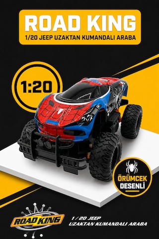 Örümcek Desenli Uzaktan Kumandalı Araba 1:20 Road King Full Fonksiyonlu Işıklı Off-road Rc Oyuncak Araba Çok Renkli