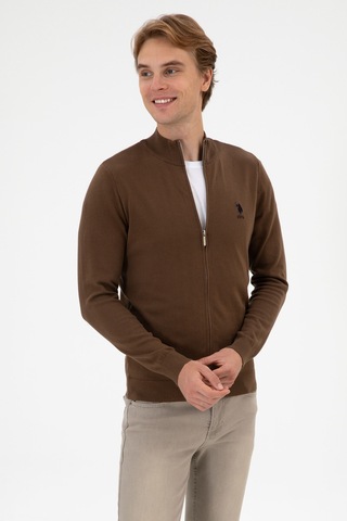 U.S. Polo Assn. Erkek Slim Fit Kahverengi Triko Hırka 50313684-VR029