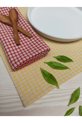 Wellstil Doku 6'lı Keten Piti Kareli Kırmızı Peçete  Piknik Dekorasyonu 40 x 40 cm Kırmızı