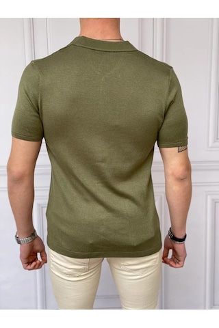 Modefendi Slim Fit Polo Yaka Triko Pamuk Kısa Kollu Gömlek Haki