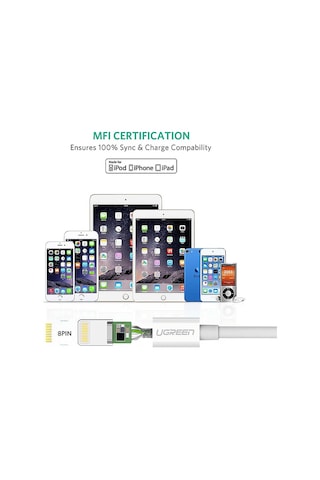 Ugreen Lightning To Usb-a Mfi Sertifikalı Hızlı Şarj Kablosu 2 M Beyaz
