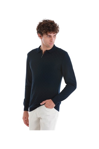Hatemoğlu Lacivert Regular Fit Jakarlı Polo Yaka Yünlü Triko Kazak 34202023a003 005 Lacivert