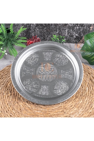 20 Cm Servis Sunum Tepsisi 430 Kalite Krom Çelik Fırına Uygun, Kararma Yapmaz, Meze Kebap Kahve Sunumluk Gri
