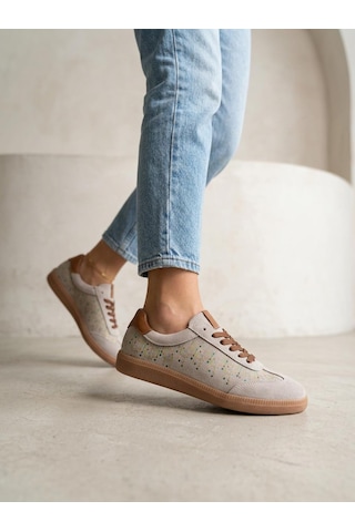 Venüs 2609922k Kadın Hakiki Deri Süet Desenli Sneaker Ayakkabı Taş