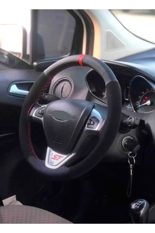 Renault Clio 4 Uyumlu Dikmeli Direksiyon Kılıfı Alkantara Karbon Kırmızı