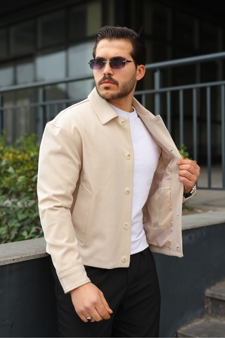 Spor Şık Rahat Kumaş Düğmeli Mevsimlik Ceket Krem
