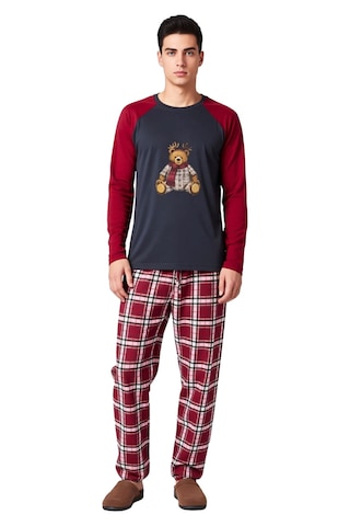 Ersefa Kadın Ayıcık Baskılı Ekose Pijama Takımı Fonksiyonel Dayanıklı Ka bordo