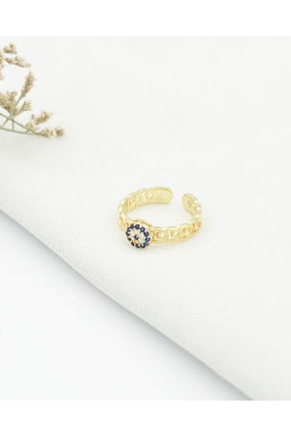 Brezza Lusso Jewelry Nazar Boncuğu Motifli Eklem Gümüş Yüzük Altın
