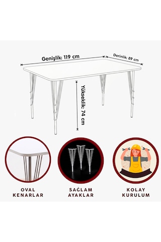 Beyaz Katlanır Metal Ayaklı Masa 119x89x74 Cm 6-8 Kişilik Yemek Masası, Balkon Masası, Çalışma Masası Ve Bilgisayar Masası