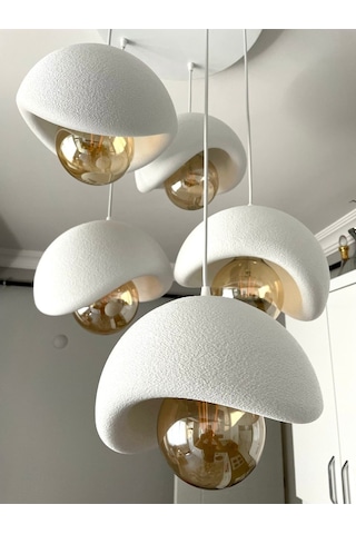 Modern 5'li Avize Beton Dokulu - Salon Ve Oturma Odası İçin Şık Tasarım Rustik Ampul Hediyeli Beyaz