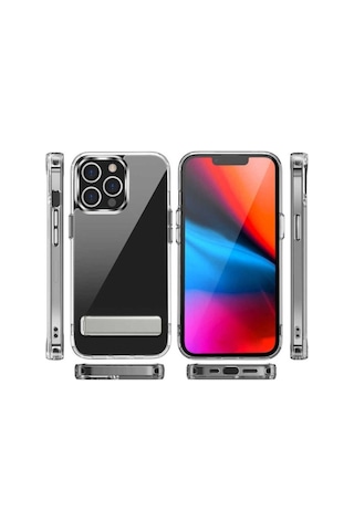 Apple Uyumlu iPhone 12 Pro Kılıf Standlı Şeffaf Silikon Zore L-stand Kapak Renksiz