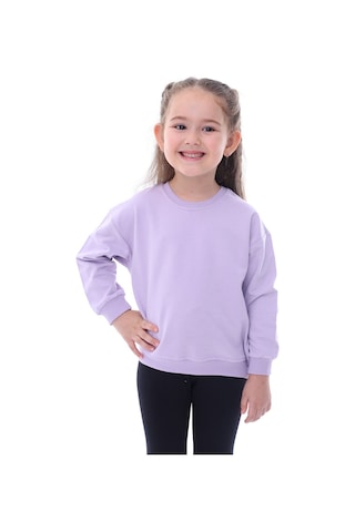 Zuzunga Basic Düz Renk Lila Fırçalı Yumuşak %100 Pamuk Sweatshirt Lila