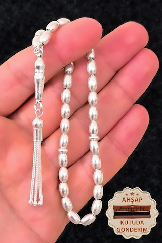 Gümüş Tesbih Erkek Arpa Kesim Gümüş Tesbih Modeli 925 Ayar St386 Gümüş