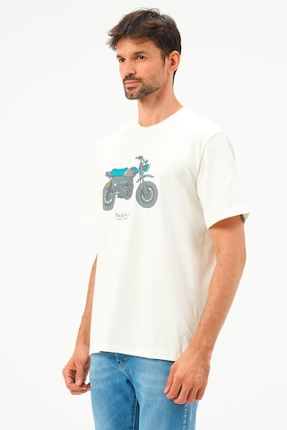 Rich Erkek Motorsiklet Baskılı Tshirt Basic Tişört Beyaz