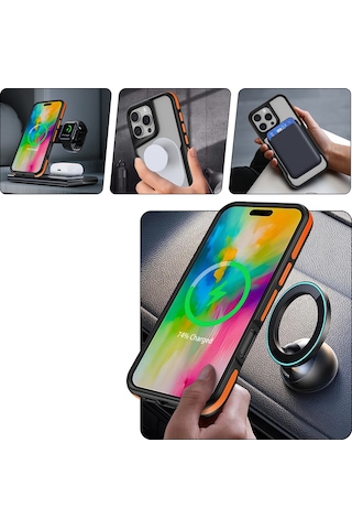Apple Uyumlu iPhone 16 Pro Kılıf Şeritli Ve Airbaglı Bogo Magsafe Kapak Siyah