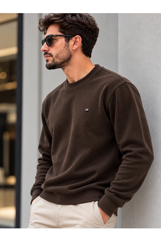 Qupa Selanik Kumaş Sıfır Yaka Sweat Kahverengi