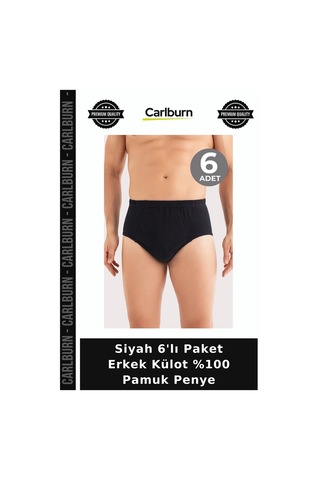 Carlburn Premium Siyah 6'lı Paket Erkek Külot %100 Pamuk Penye Basic İç Erkekler