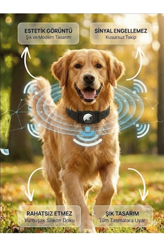 Gözcü Mobil Boş Airtag Yuvalı Kedi Köpek Tasması Evcil Hayvan Pet Takip Cihazı Silikon Yaka Kılıfı Şık Tasarım Siyah Siyah