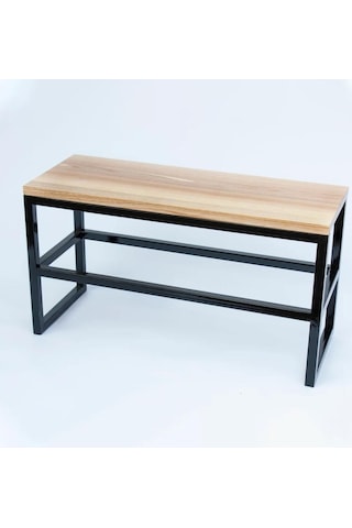 Elona Doğal Ahşap Metal Ayakkabı Rafı Siyah