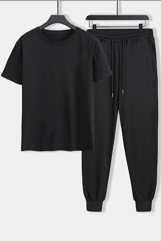 Uyguntarz Unisex Ramen Baskılı 2 Li Eşofman Takımı Siyah