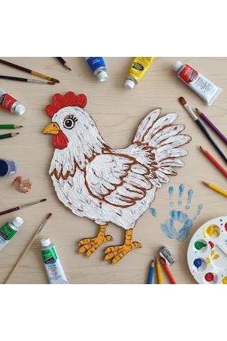 Boyanabilir Ahşap Tavuk Figürü 15x13 Cm 10 Adet